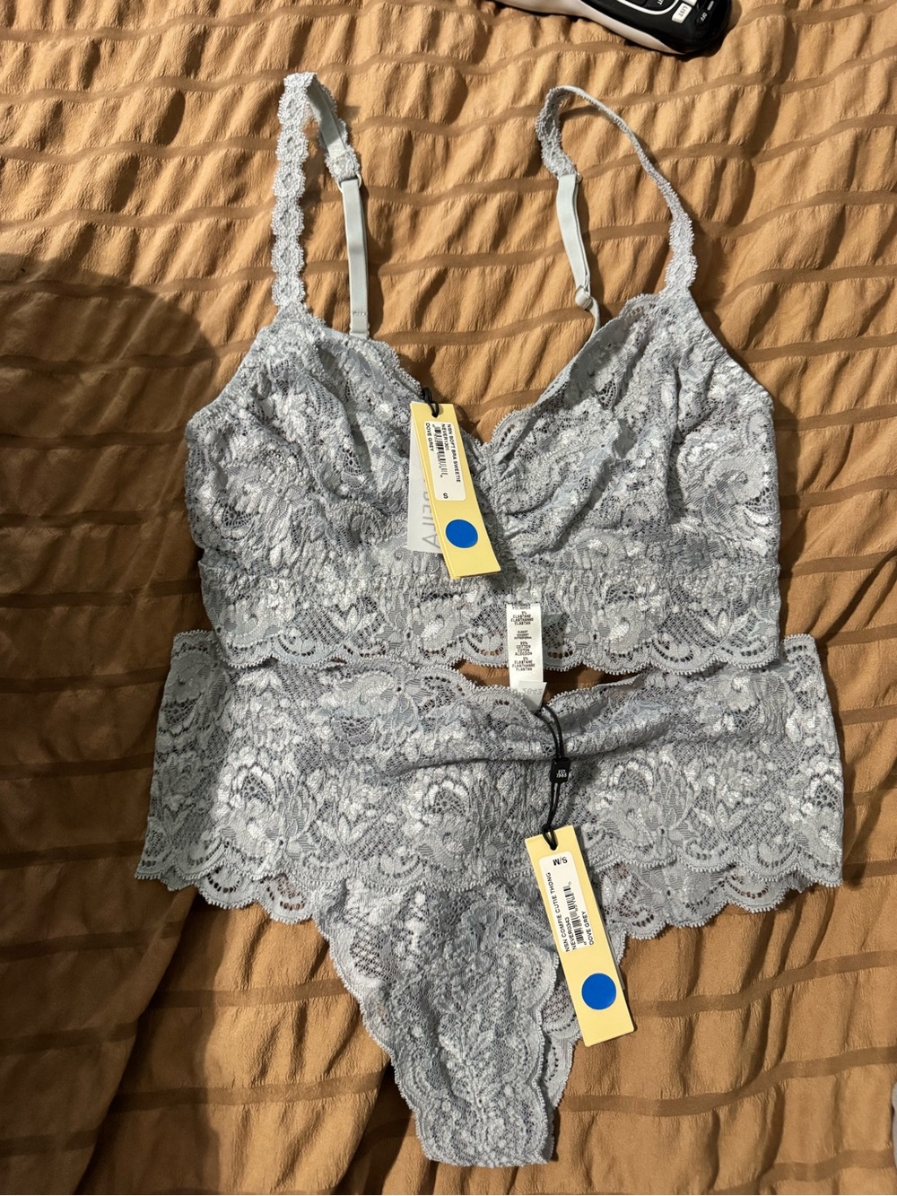 Cosabella Lace Bralette & Thong and Bikini Set - Light Gray